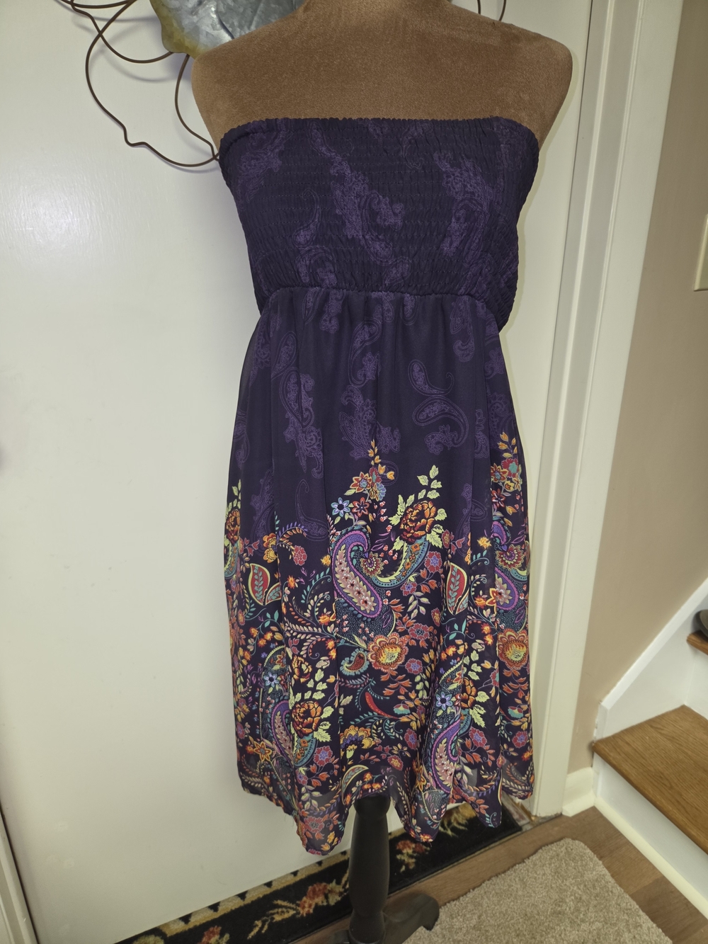 Strapless Purple Paisley Print Summer Dress